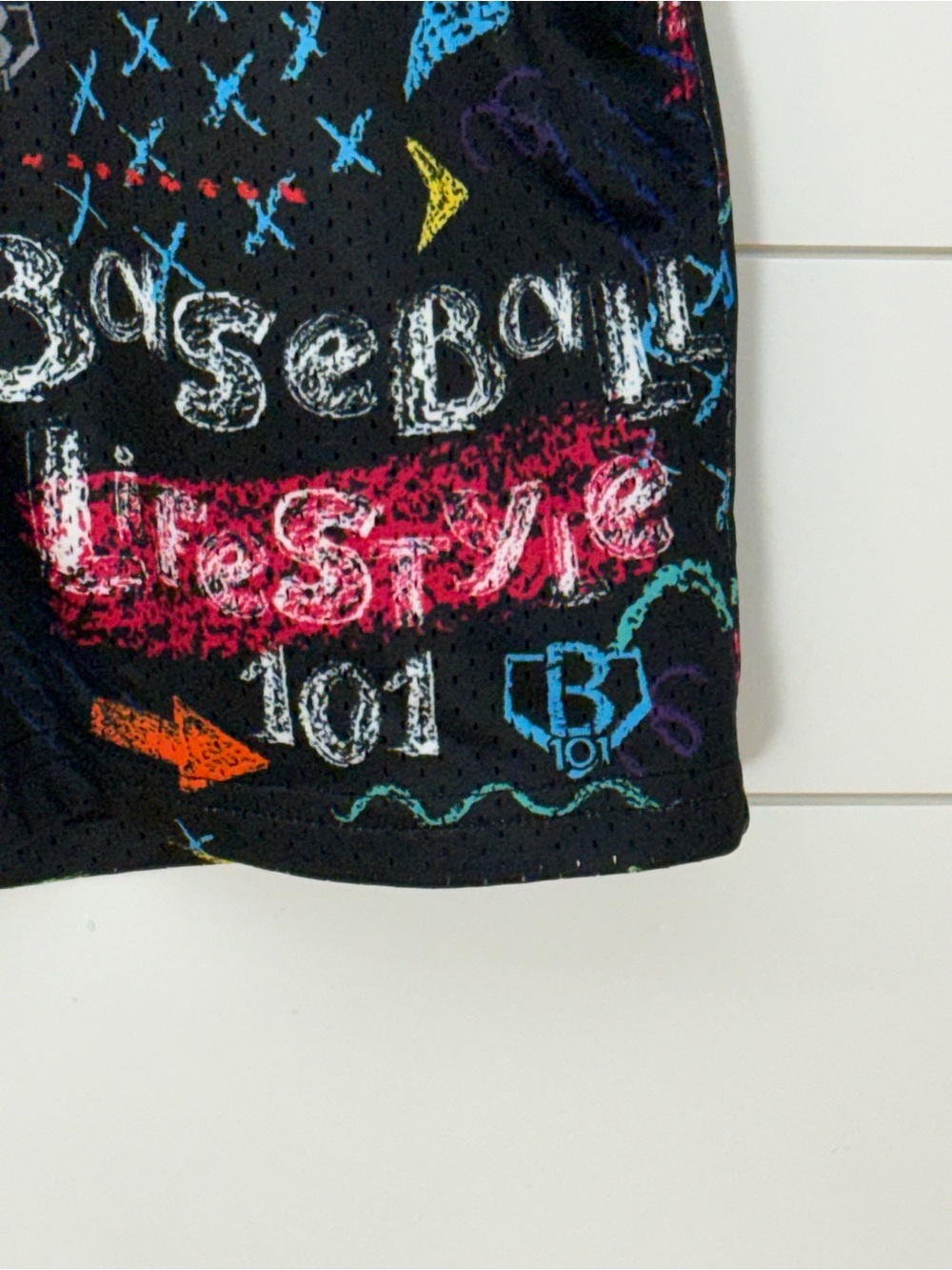 Kids Black Graphic Athletic Shorts with Multicolor Chalk Print - Picture 5 of 7